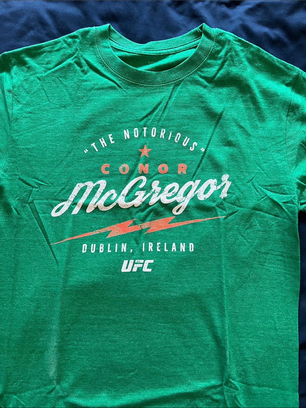 UFC Green Conor McGregor Graphic Tee with White and Orange Accents